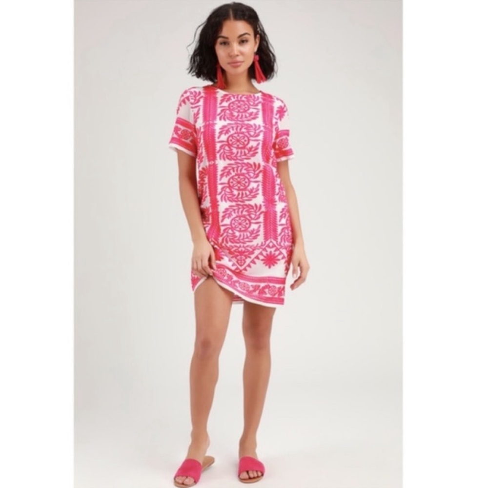 Lulu's Fond of You Hot Pink Embroidered Short Sleeve Shift Dress Sz XS - Picture 2 of 12